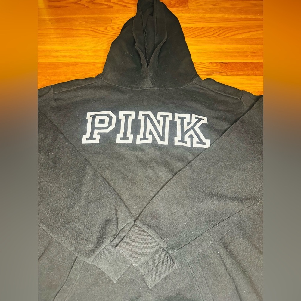 PINK Victoria’s Secret Black Pullover Hoodie Sweatshirt Size Small - Picture 2 of 10